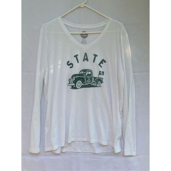 Life is Good State Long Sleeve Tee XL White Green Truck Graphic Michigan State V - Picture 1 of 4